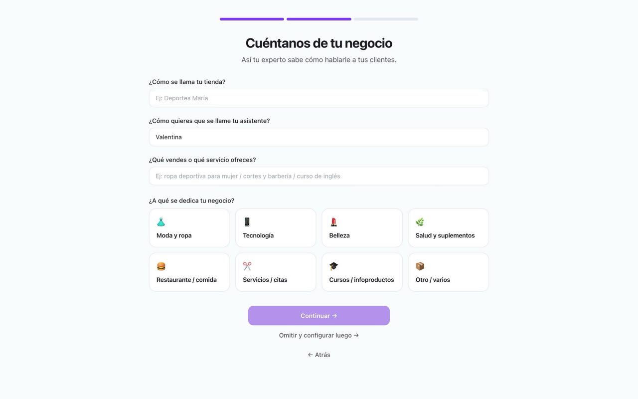 Nombre de la tienda, nombre del asistente y rubro
