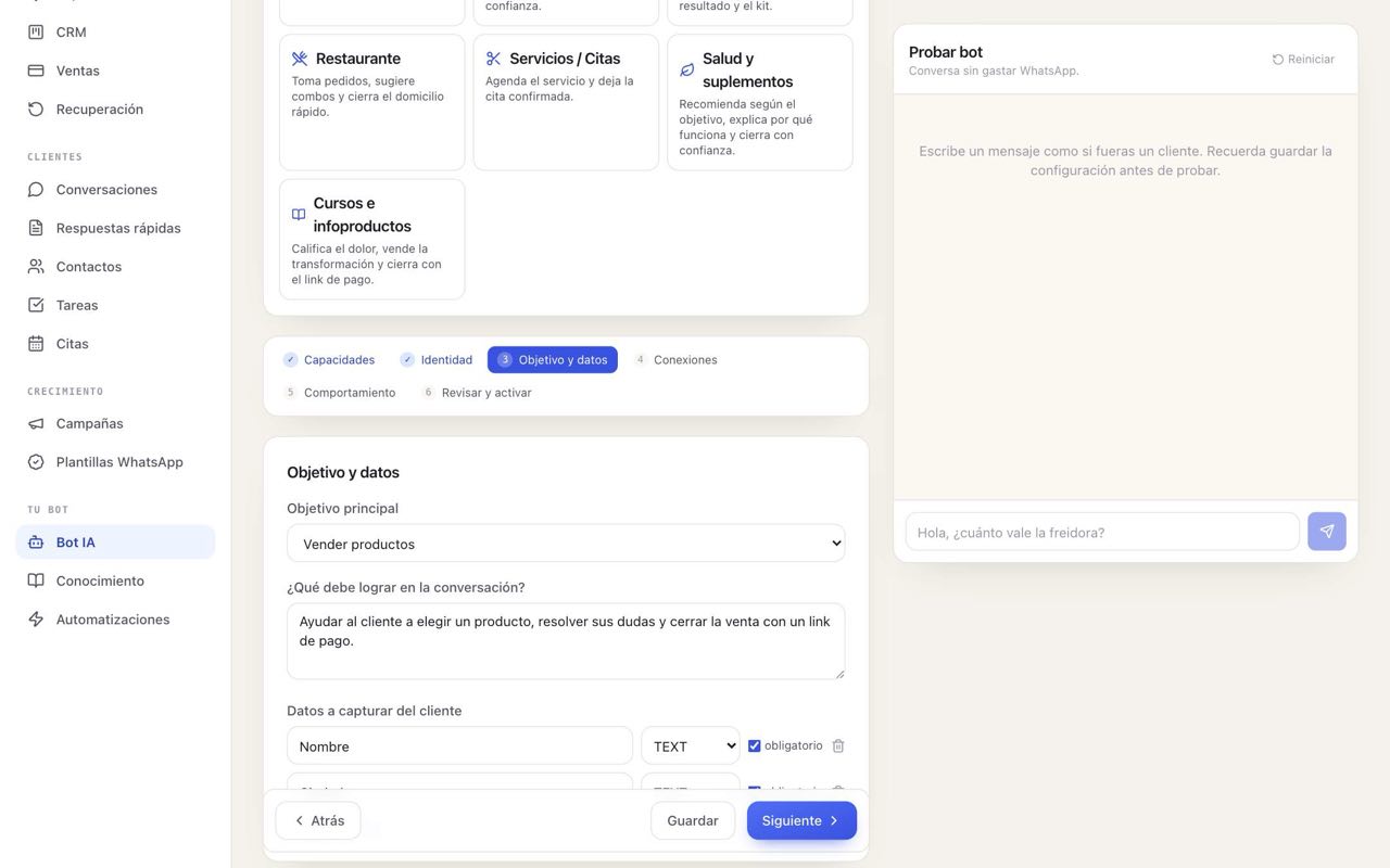 Objetivo principal y datos a capturar del cliente