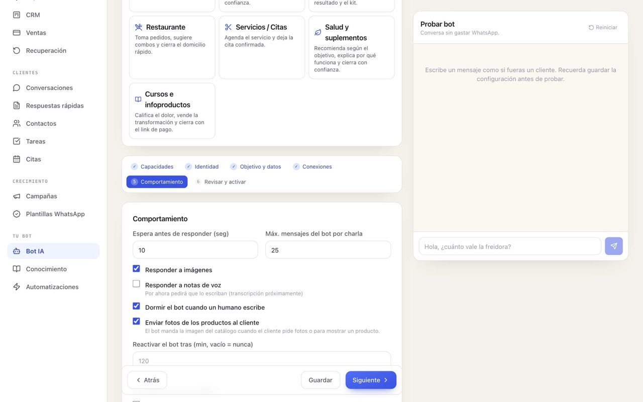 Ajustes de comportamiento del bot