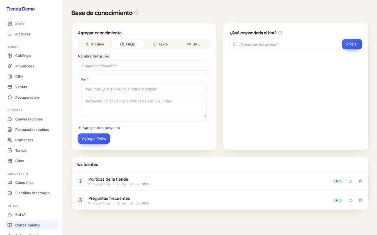 Formulario de FAQs con pares pregunta y respuesta